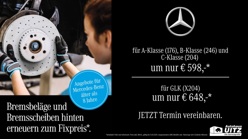 Bremsbeläge und -scheiben hinten für deinen Mercedes-Benz. Jetzt zum Fixpreis*