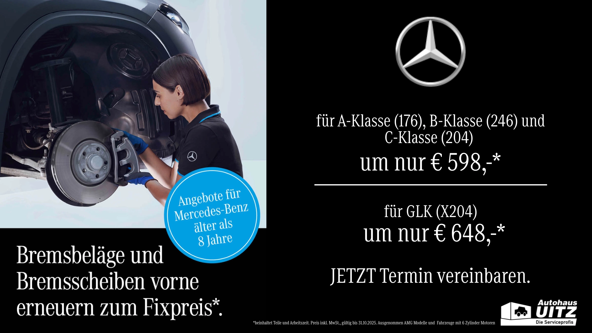 Bremsbeläge und -scheiben vorne für deinen Mercedes-Benz erneuern. Jetzt zum Fixpreis*